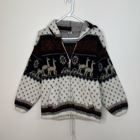 Alpaca Llama Andino Wool Full Zip Hooded Sweater Jacket - Picture 1 of 4